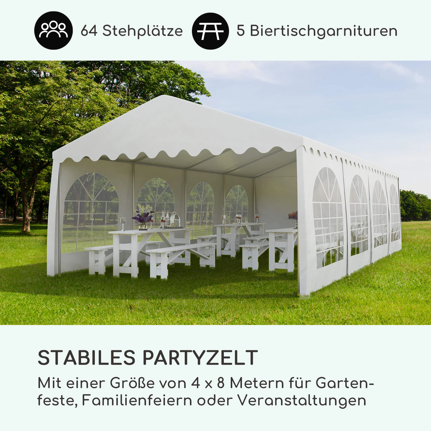 Sommerfest 4x8m 500 G/m² Partyzelt Festzelt PVC Wasserdicht Feuerfest 4 Sommerfest 4x8m 500 G/m² Partyzelt Festzelt PVC Wasserdicht Feuerfest – Bild 2