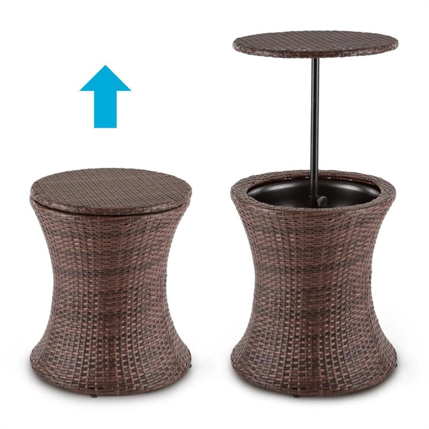 Beerboy Gartentisch Getränkekühler Ø50cm Polyrattan Bicolor Braun 4 Beerboy Gartentisch Getränkekühler Ø50cm Polyrattan Bicolor Braun – Bild 2