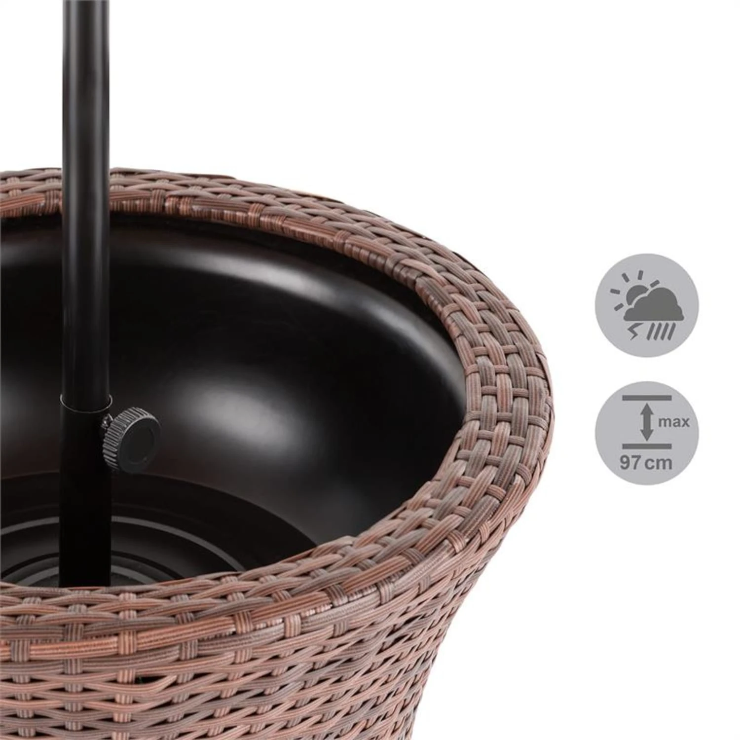 Beerboy Gartentisch Getränkekühler Ø50cm Polyrattan Bicolor Braun 5 Beerboy Gartentisch Getränkekühler Ø50cm Polyrattan Bicolor Braun – Bild 3