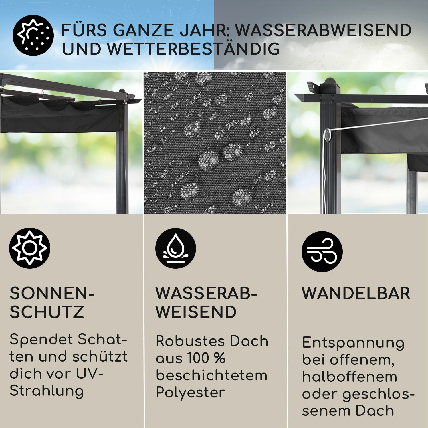 Pantheon 3x3 Pergola Vordach 3x3m Aluminium Sonnendach Polyester Grau 4 Pantheon 3x3 Pergola Vordach 3x3m Aluminium Sonnendach Polyester Grau – Bild 2