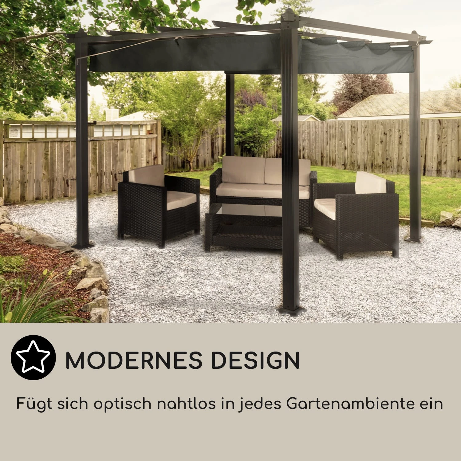 Pantheon 3x3 Pergola Vordach 3x3m Aluminium Sonnendach Polyester Grau 8 Pantheon 3x3 Pergola Vordach 3x3m Aluminium Sonnendach Polyester Grau – Bild 6