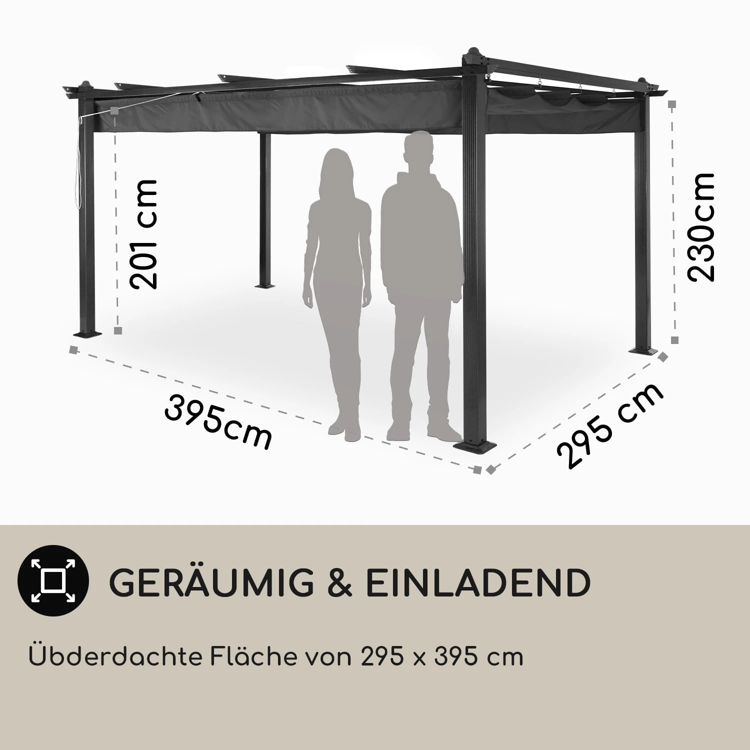 Pantheon 3x4 Pergola Vordach 3x4m Aluminium Sonnendach Polyester Grau 6 Pantheon 3x4 Pergola Vordach 3x4m Aluminium Sonnendach Polyester Grau – Bild 4