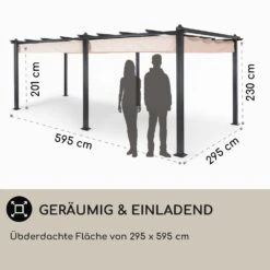 Pantheon 3x6 Pergola Vordach 3x6m Aluminium Sonnendach Polyester Beige -Gartenbedarf Geschäft 10031884 DE 0004 usp