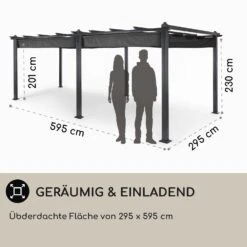 Pantheon 3x6 Pergola Vordach 3x6m Aluminium Sonnendach Polyester Grau -Gartenbedarf Geschäft 10031885 DE 0004 usp