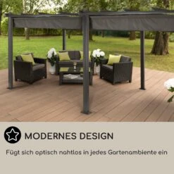 Pantheon 3x6 Pergola Vordach 3x6m Aluminium Sonnendach Polyester Grau -Gartenbedarf Geschäft 10031885 DE 0006 usp