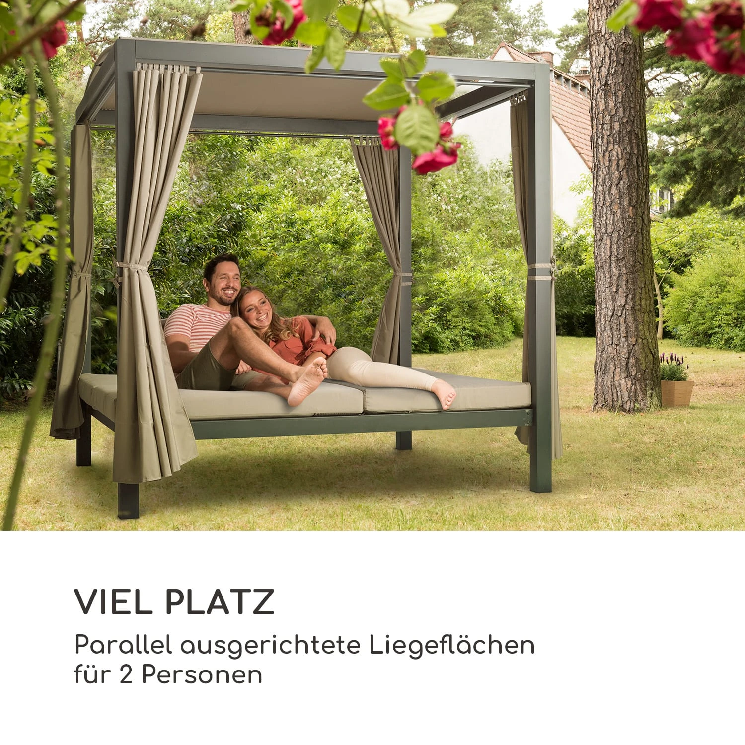Eremitage Double XL Sunbed 2 Pers Stahl-Rahmen Sonnendach Vorhänge 5 Eremitage Double XL Sunbed 2 Pers Stahl-Rahmen Sonnendach Vorhänge – Bild 3