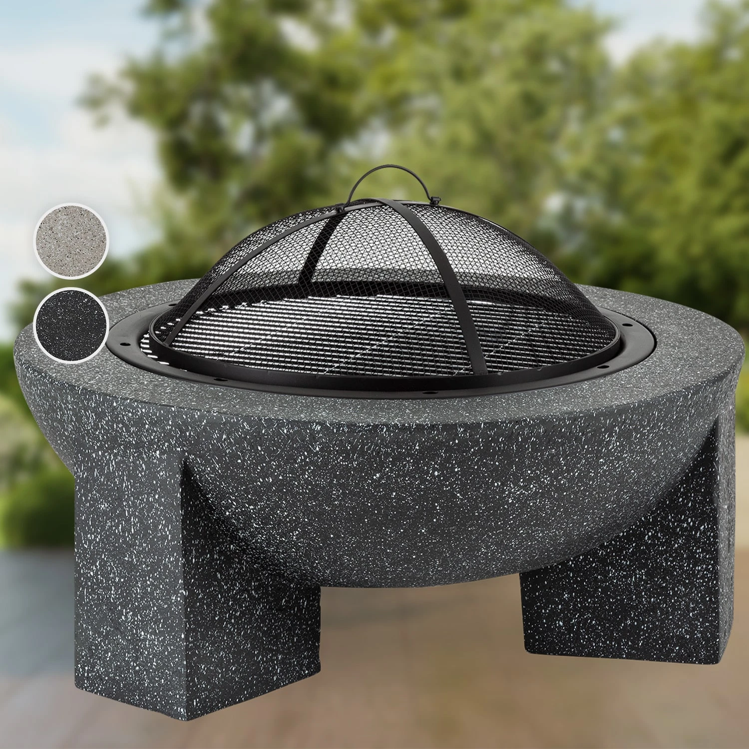 Troja Feuerschale Grill Ø 75 Cm Funkenfang Stahl Kunststein Feuerfest 3 Troja Feuerschale Grill Ø 75 Cm Funkenfang Stahl Kunststein Feuerfest