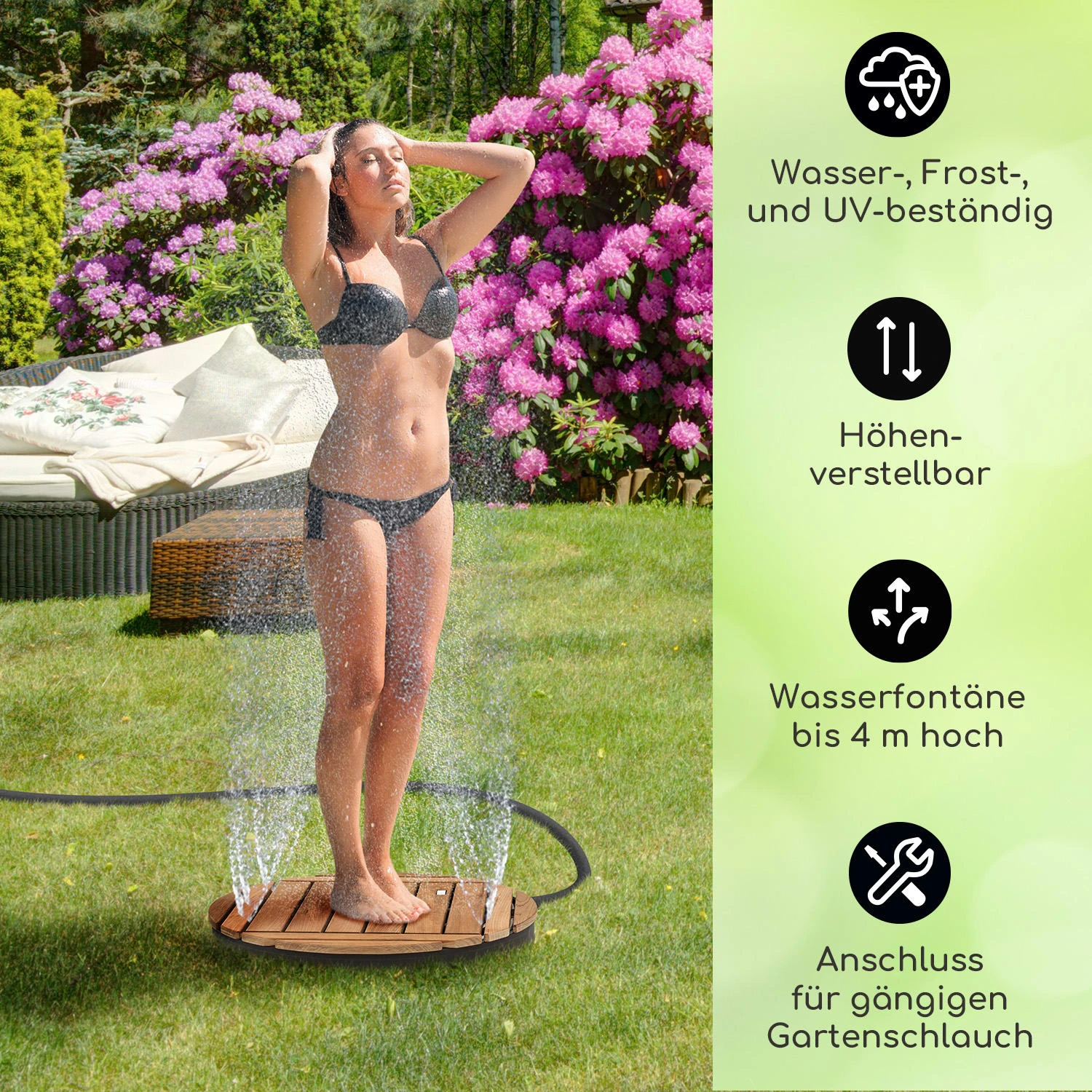 Sumatra Teak Round Gartendusche Aluminium Teakholz Tragegriff 4 Sumatra Teak Round Gartendusche Aluminium Teakholz Tragegriff – Bild 2