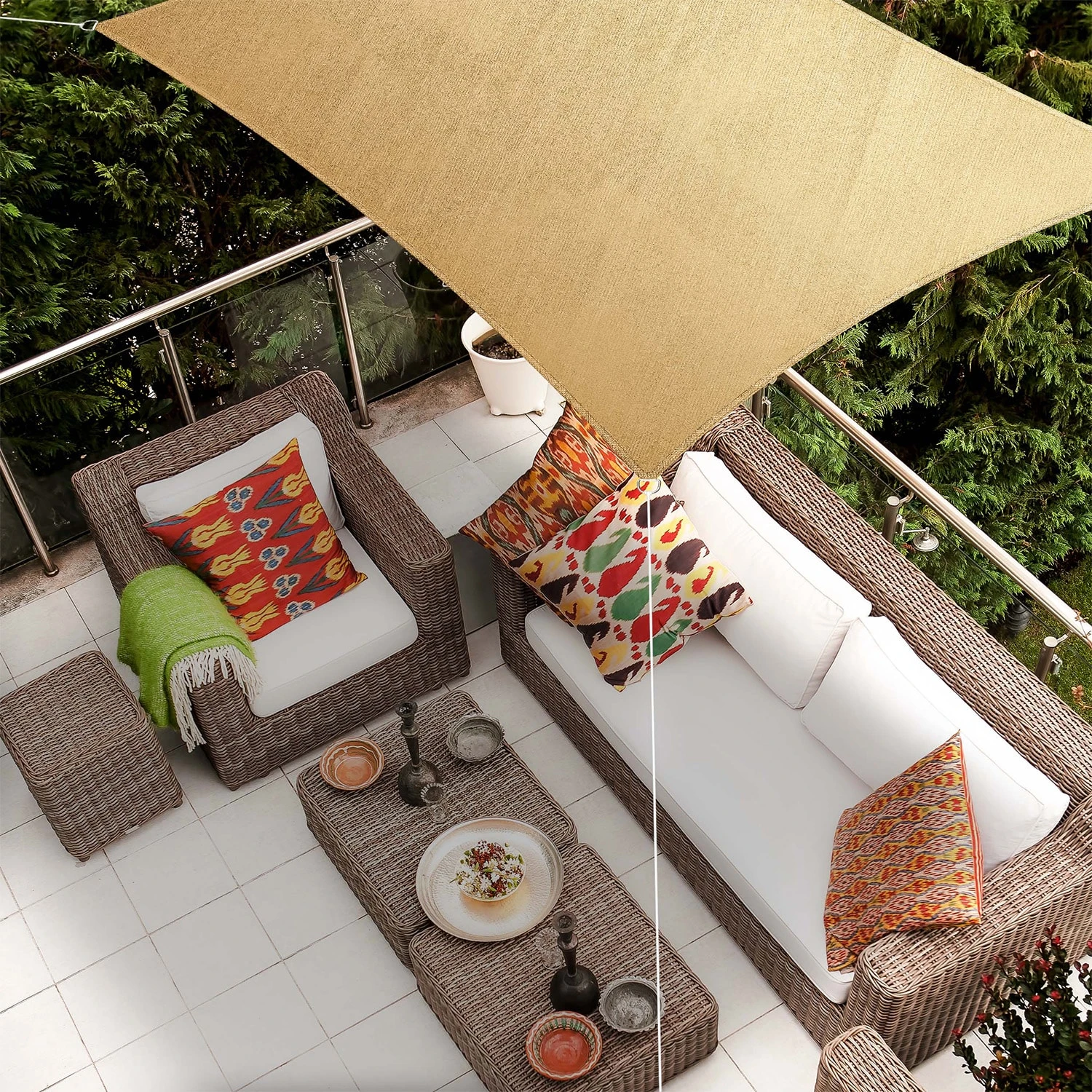 Rechteckiges Sonnensegel 5x7 M Polyester Luftdurchlässig 4 Rechteckiges Sonnensegel 5x7 M Polyester Luftdurchlässig – Bild 2