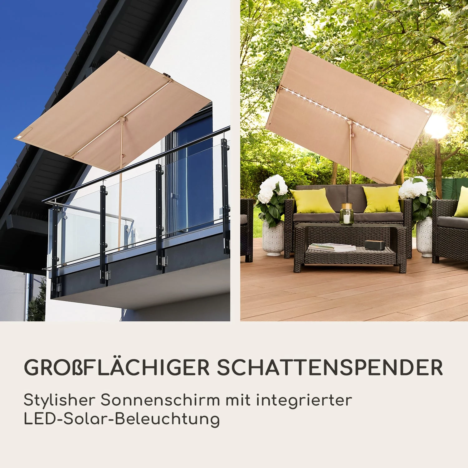 Blumfeldt Bayonne Sonnenschirm 130 X 180 Cm Polyester UV 50 Solar LED 4 Blumfeldt Bayonne Sonnenschirm 130 X 180 Cm Polyester UV 50 Solar LED – Bild 2